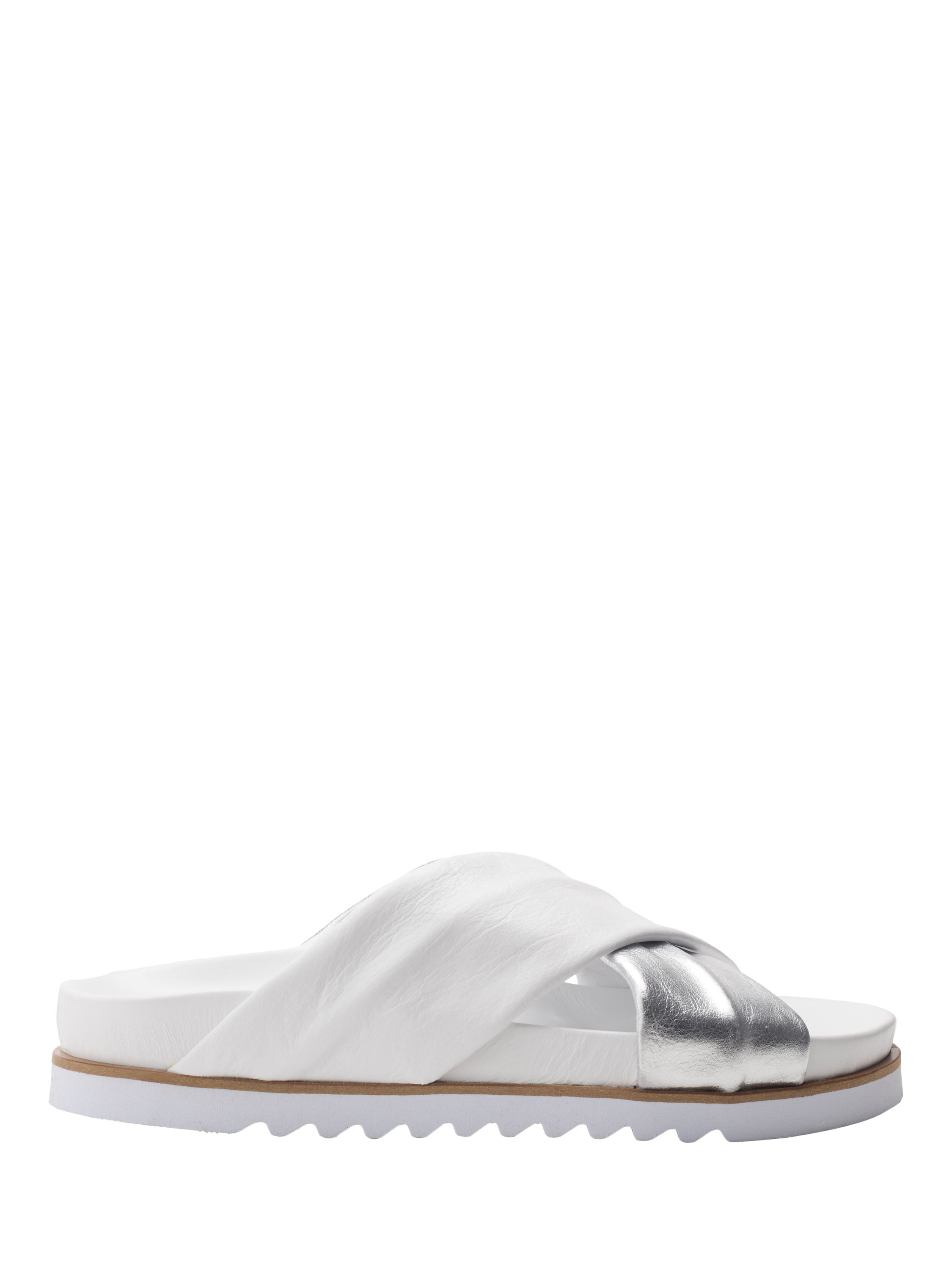 Product image 1 of 4, which shows Moda in Pelle Jessa Leather Footbed Sandals, White/Silver, 3