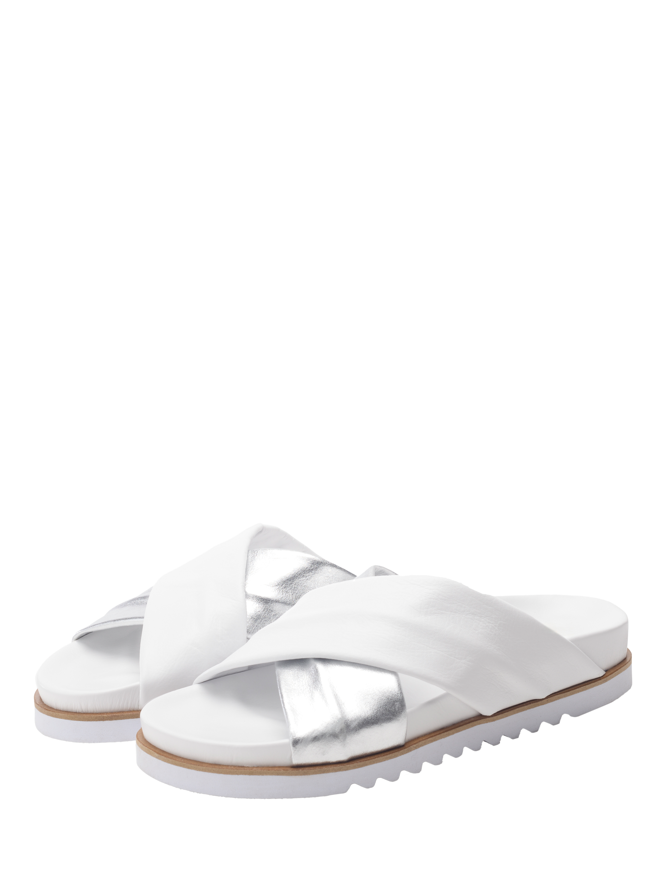 Product image 2 of 4, which shows Moda in Pelle Jessa Leather Footbed Sandals, White/Silver, 3