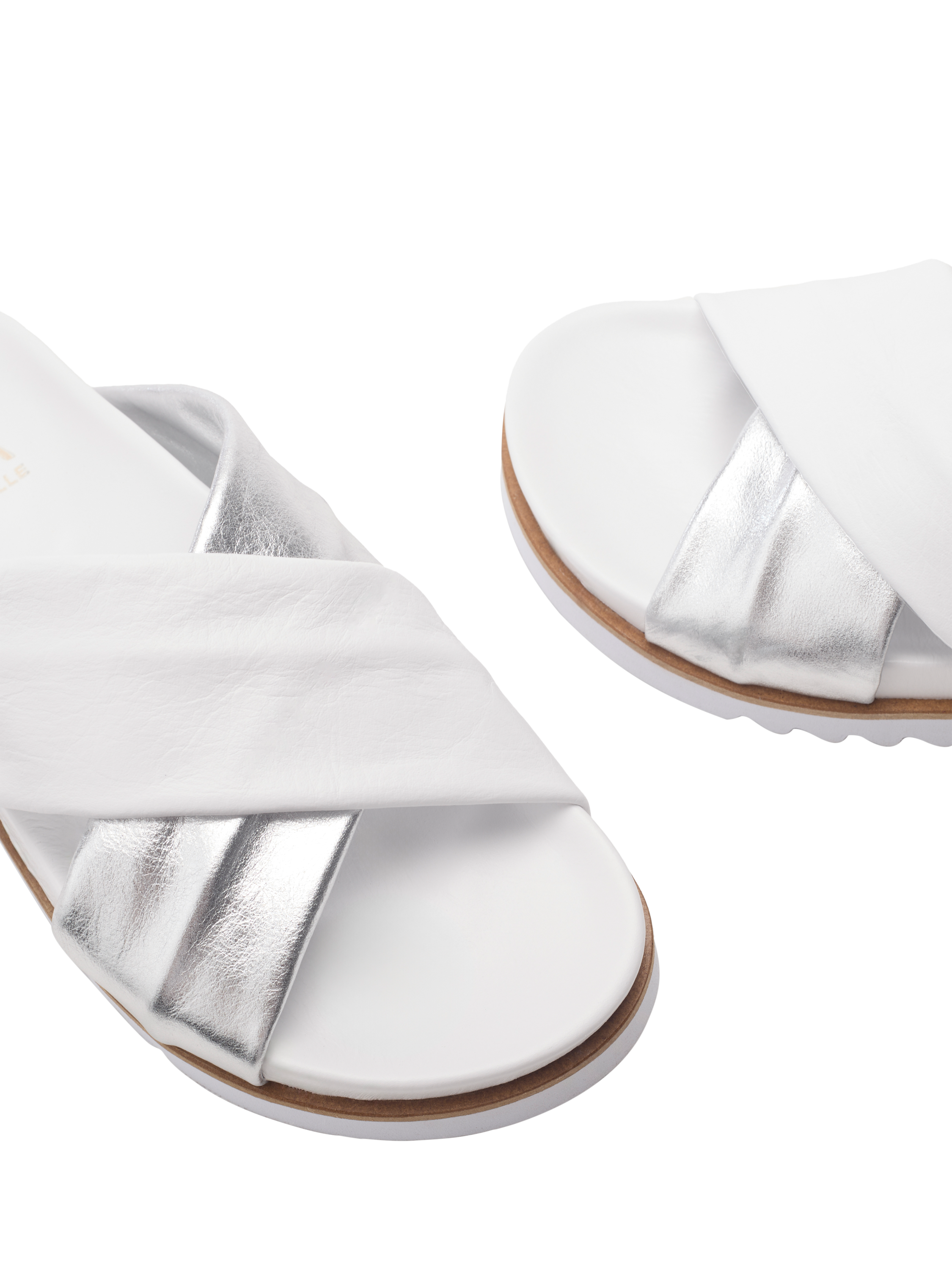 Product image 3 of 4, which shows Moda in Pelle Jessa Leather Footbed Sandals, White/Silver, 3