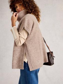 White Stuff Diamond Wool Blend Short Sleeve Round Neck Poncho - view 2, Lgt Nat