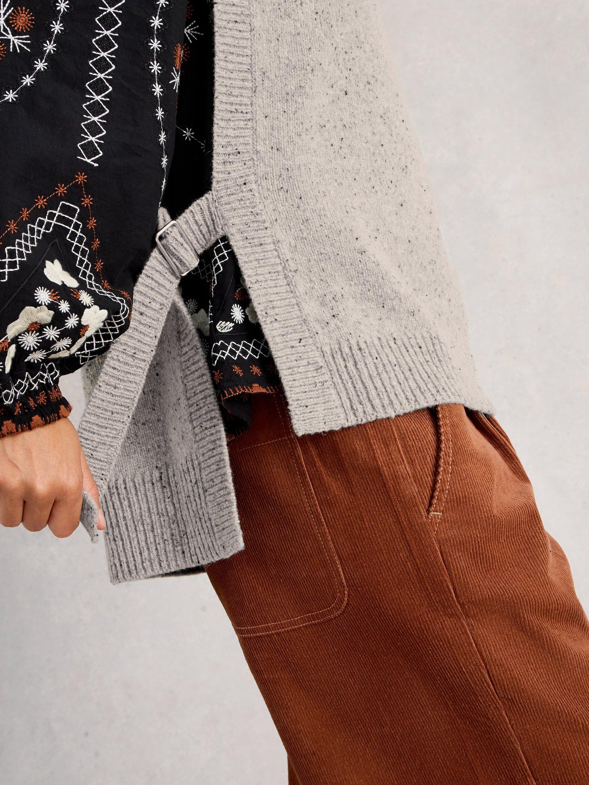 Product image 3 of 6, which shows White Stuff Tanya Wool Blend Cap Sleeve Crew Neck Poncho, Grey Marl, S