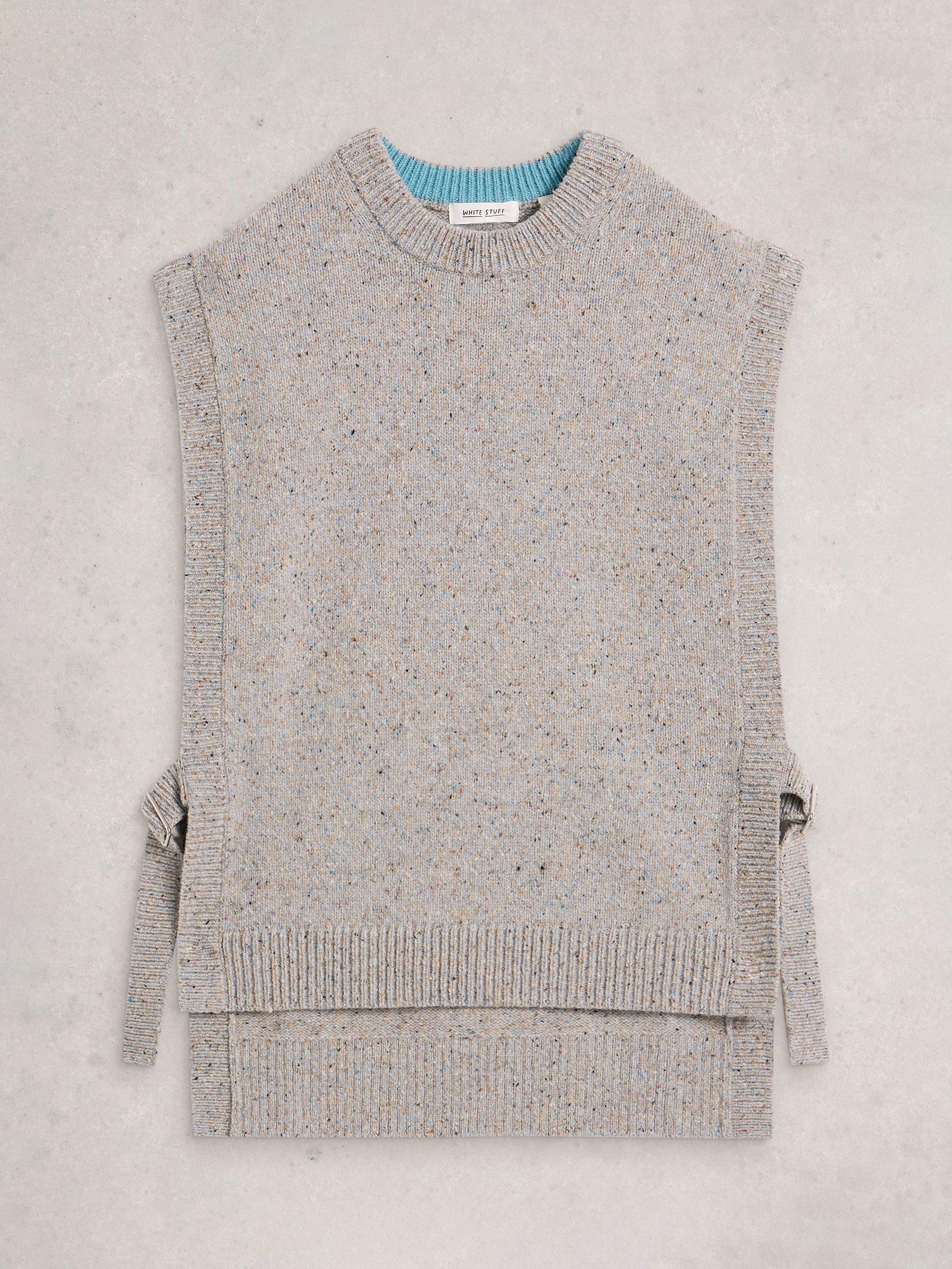 Product image 5 of 6, which shows White Stuff Tanya Wool Blend Cap Sleeve Crew Neck Poncho, Grey Marl, S