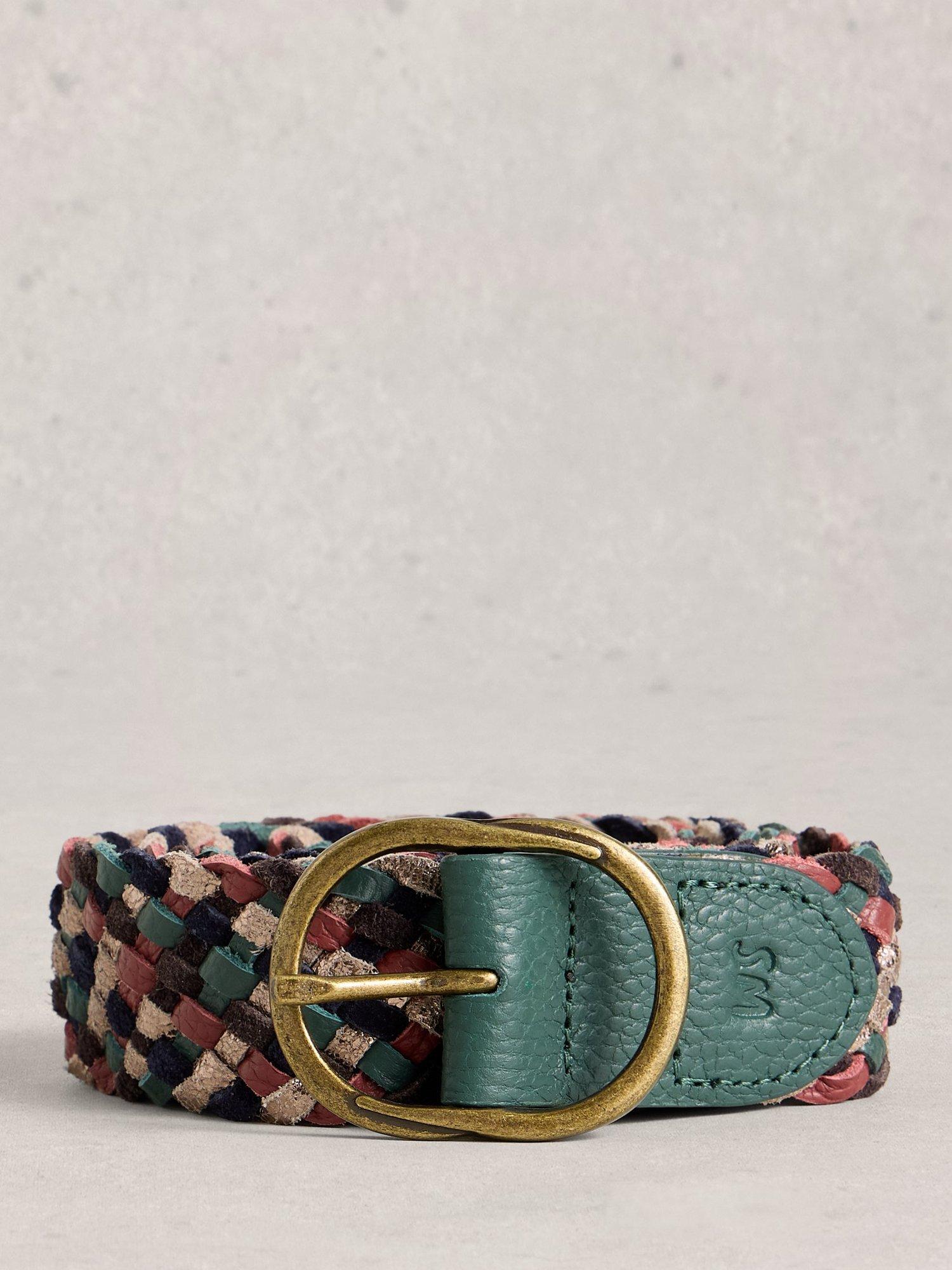 Product image 1 of 3, which shows White Stuff Leather Belt , Green/Multi, M-L