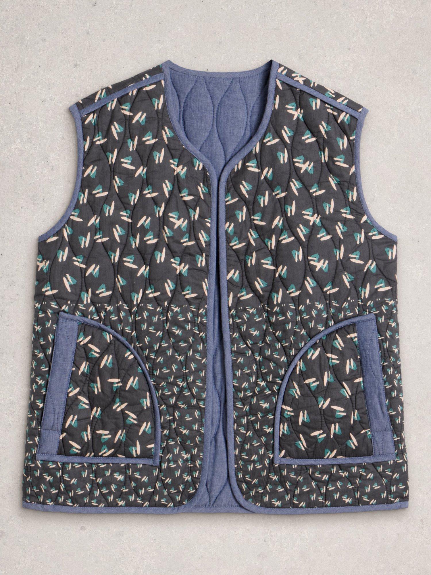 Product image 5 of 7, which shows White Stuff Carla Organic Cotton Reversible Gilet, Blue/Multi, S