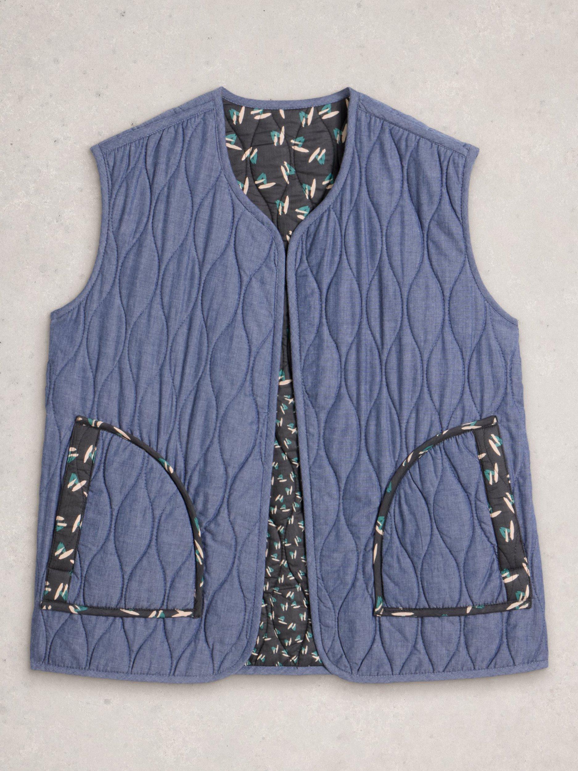 Product image 7 of 7, which shows White Stuff Carla Organic Cotton Reversible Gilet, Blue/Multi, S