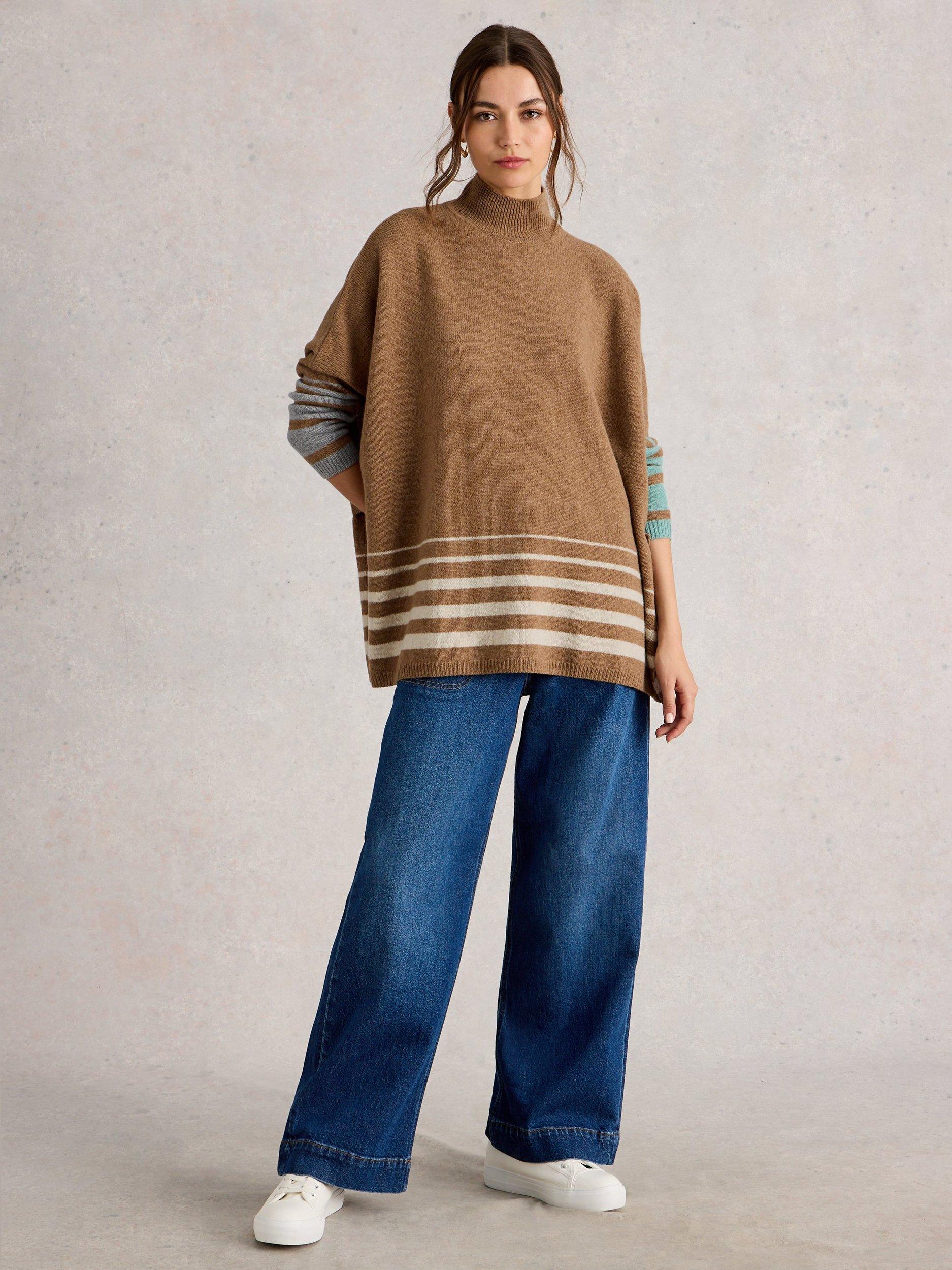 Product image 1 of 6, which shows White Stuff Ivy Stripe Wool Rich Poncho, Multi, L