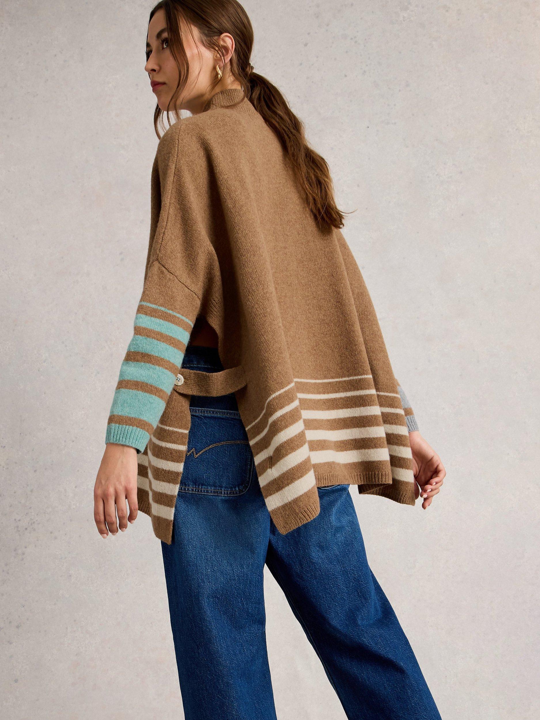 Product image 2 of 6, which shows White Stuff Ivy Stripe Wool Rich Poncho, Multi, L