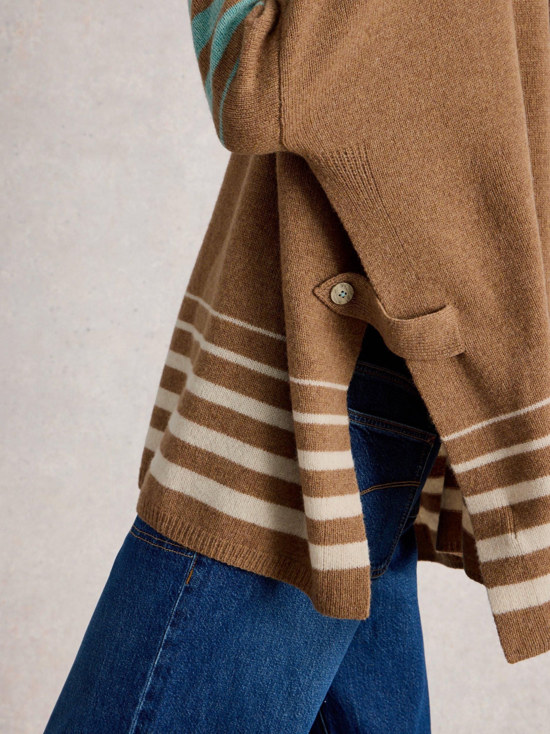 Product image 3 of 6, which shows White Stuff Ivy Stripe Wool Rich Poncho, Multi, L