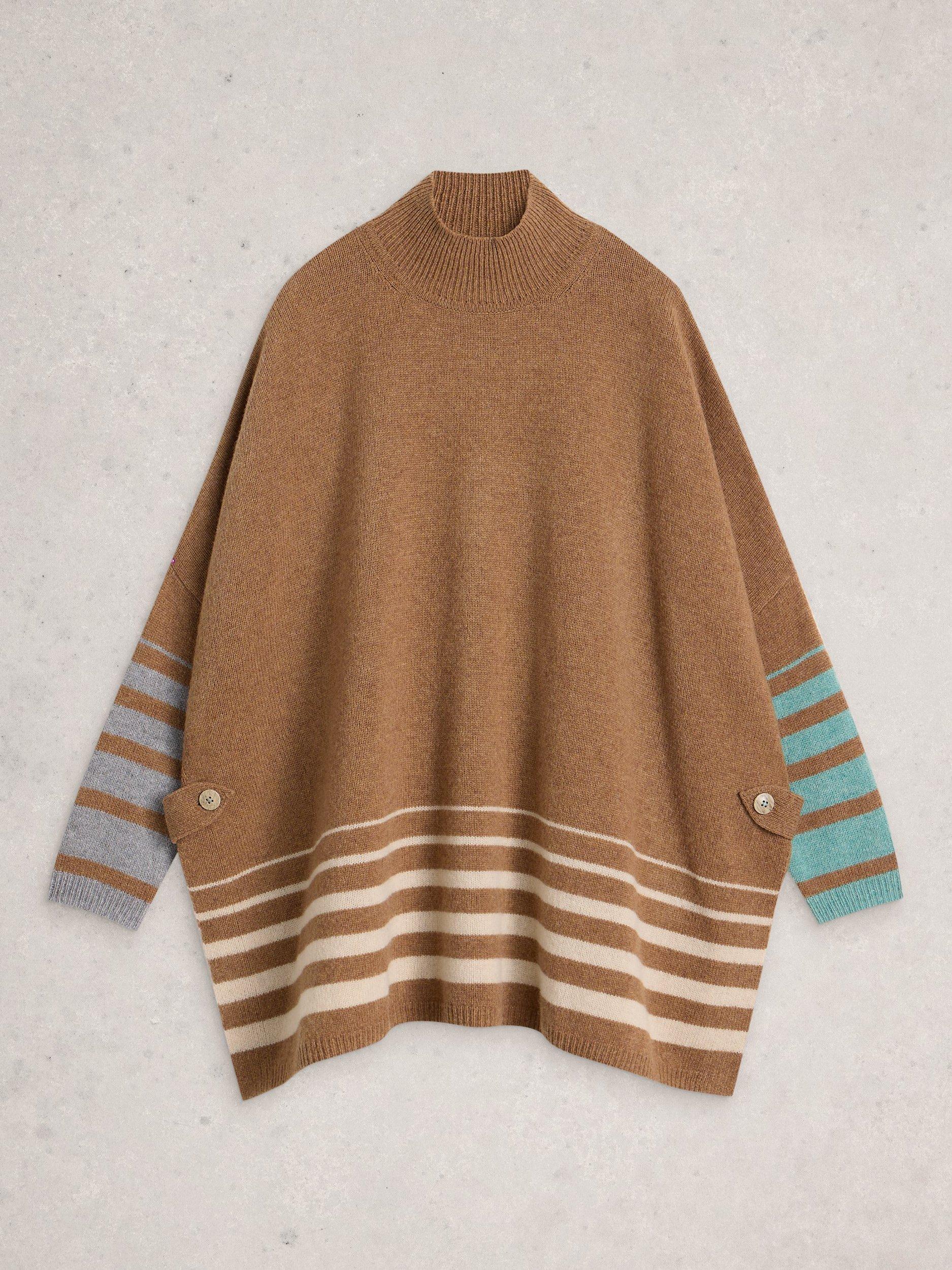 Product image 5 of 6, which shows White Stuff Ivy Stripe Wool Rich Poncho, Multi, L