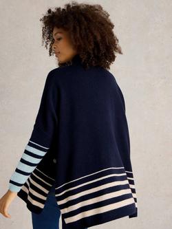White Stuff Ivy Colour Block Wool Rich Poncho, Navy/Multi - view 2, Navy/Multi