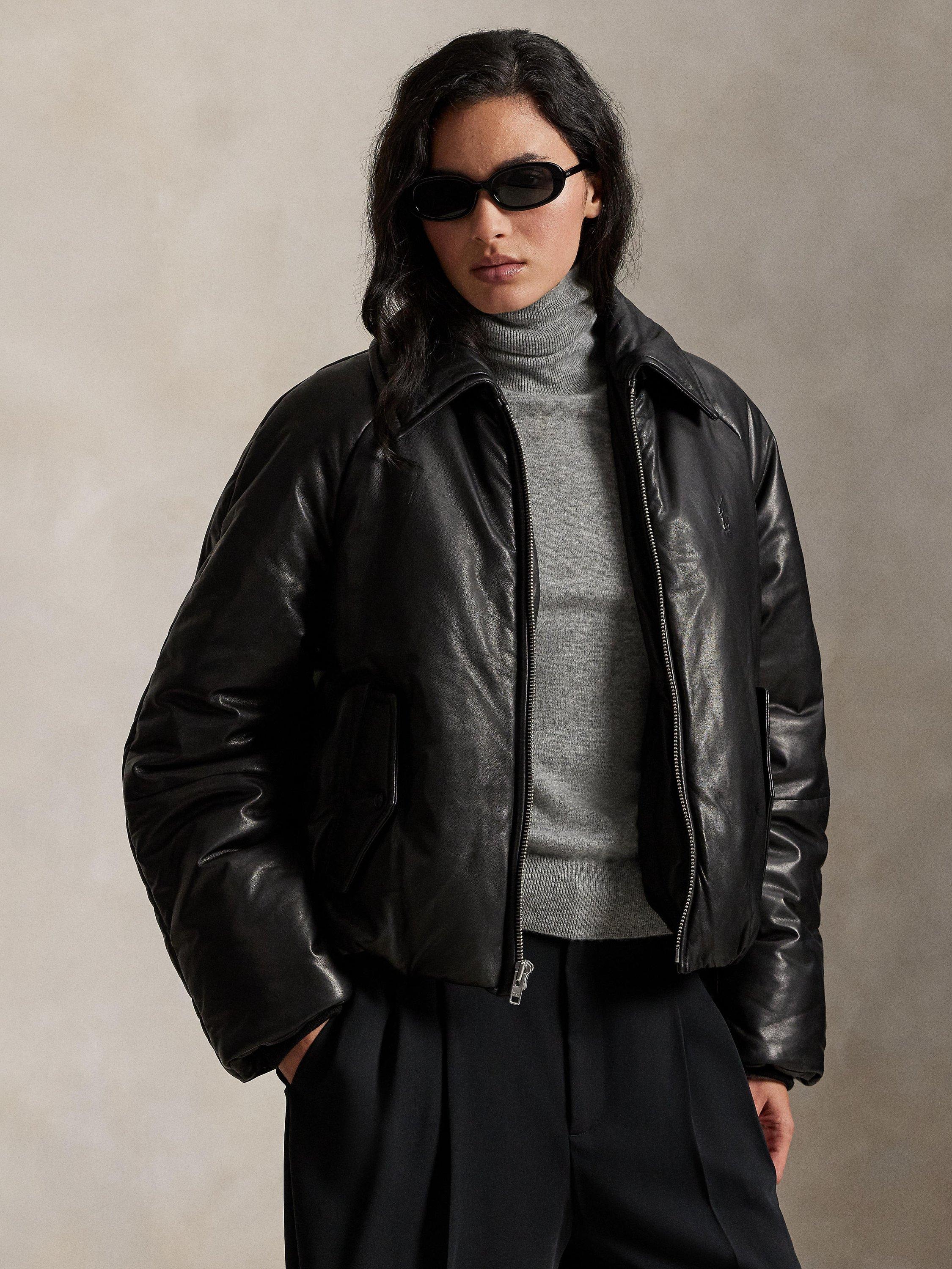 Product image 1 of 7, which shows Polo Ralph Lauren Pony Pure Leather Bomber Jacket, Black, L