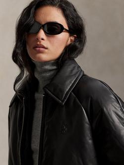 Polo Ralph Lauren Pony Pure Leather Bomber Jacket, Black - view 2, Black