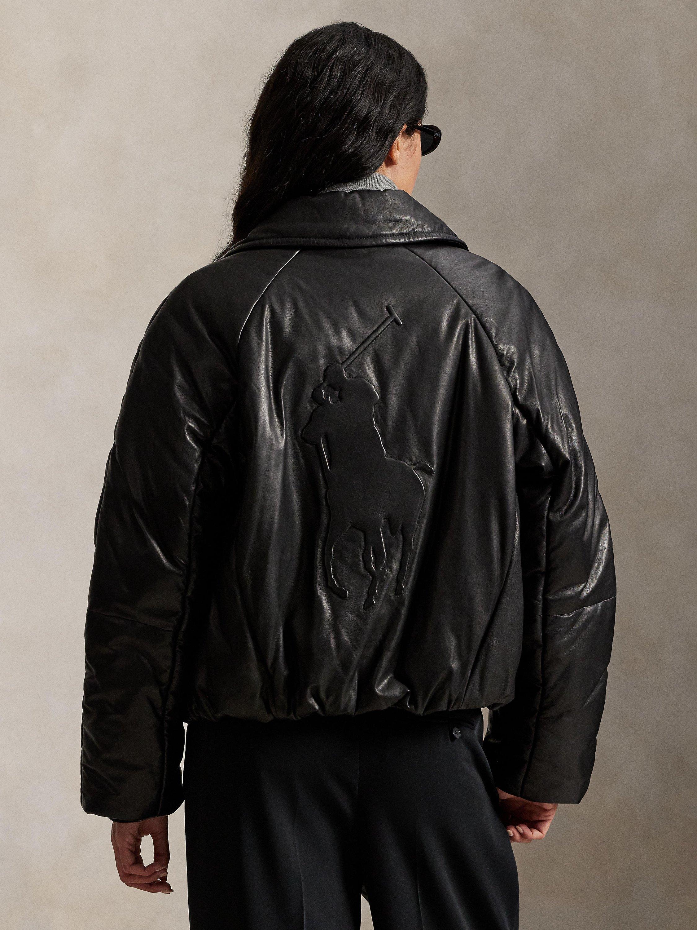 Product image 5 of 7, which shows Polo Ralph Lauren Pony Pure Leather Bomber Jacket, Black, L
