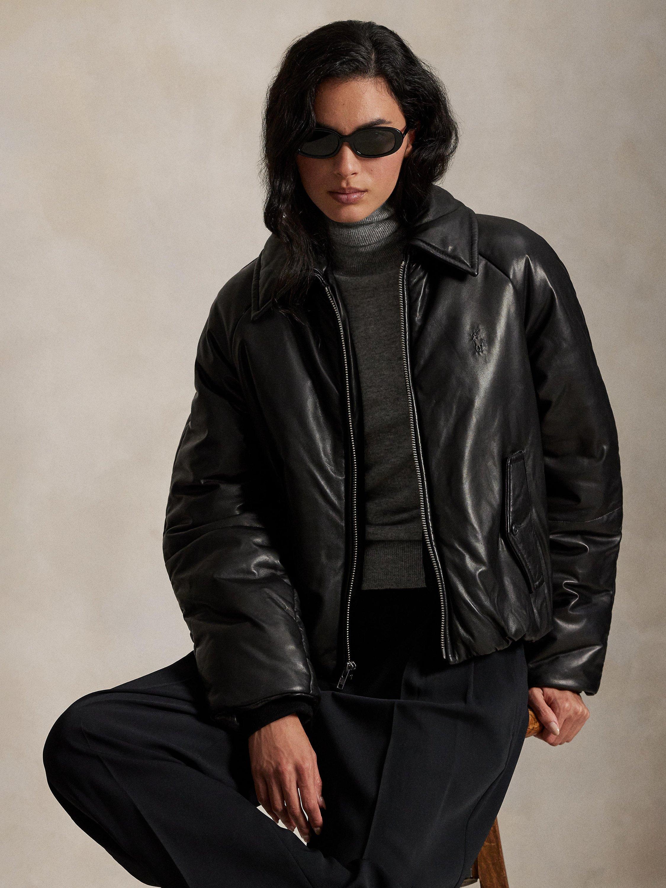 Product image 6 of 7, which shows Polo Ralph Lauren Pony Pure Leather Bomber Jacket, Black, L