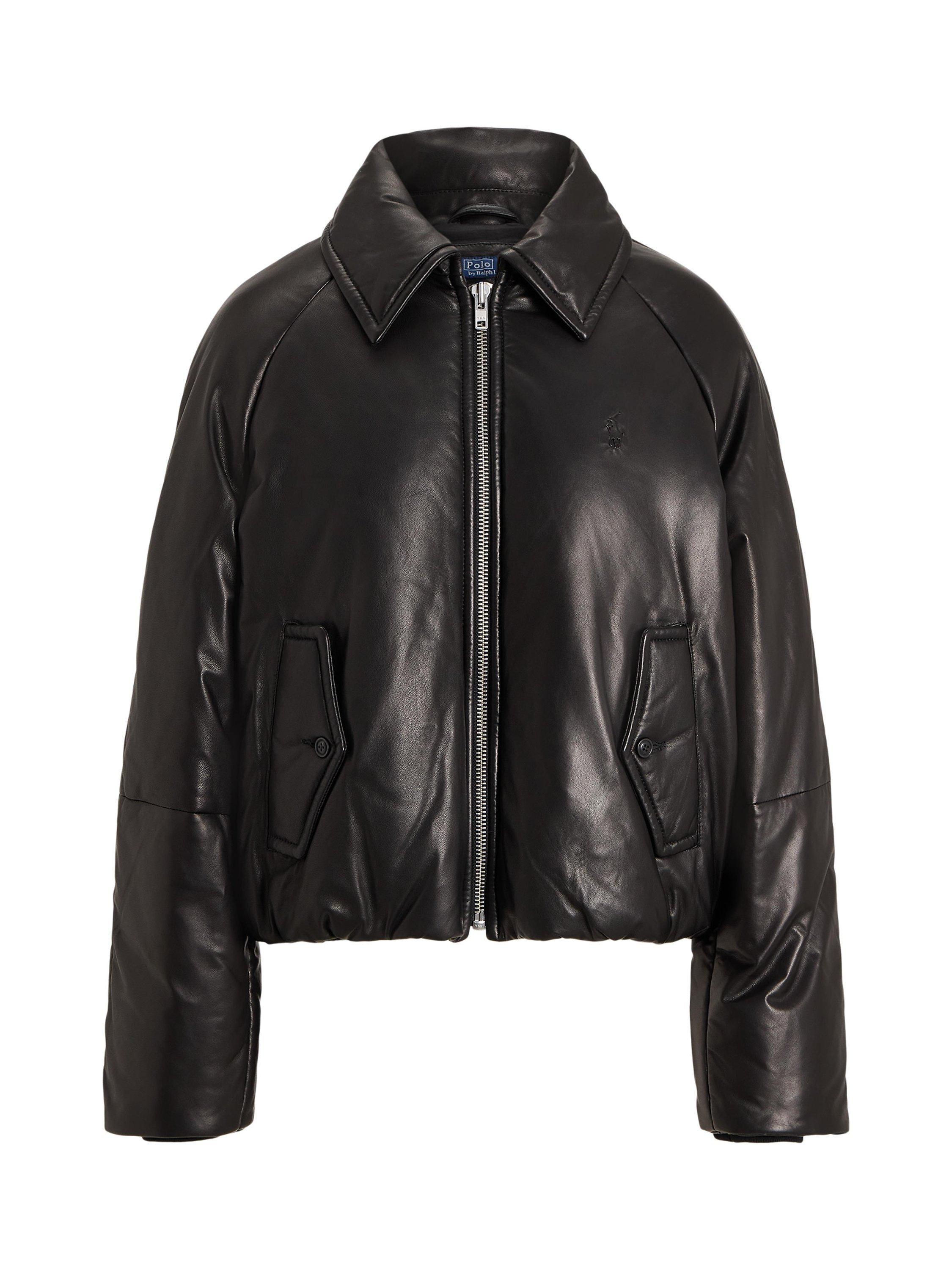 Product image 7 of 7, which shows Polo Ralph Lauren Pony Pure Leather Bomber Jacket, Black, L