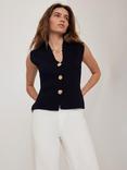 Mint Velvet Hammered Buttons Knit Waistcoat, Black