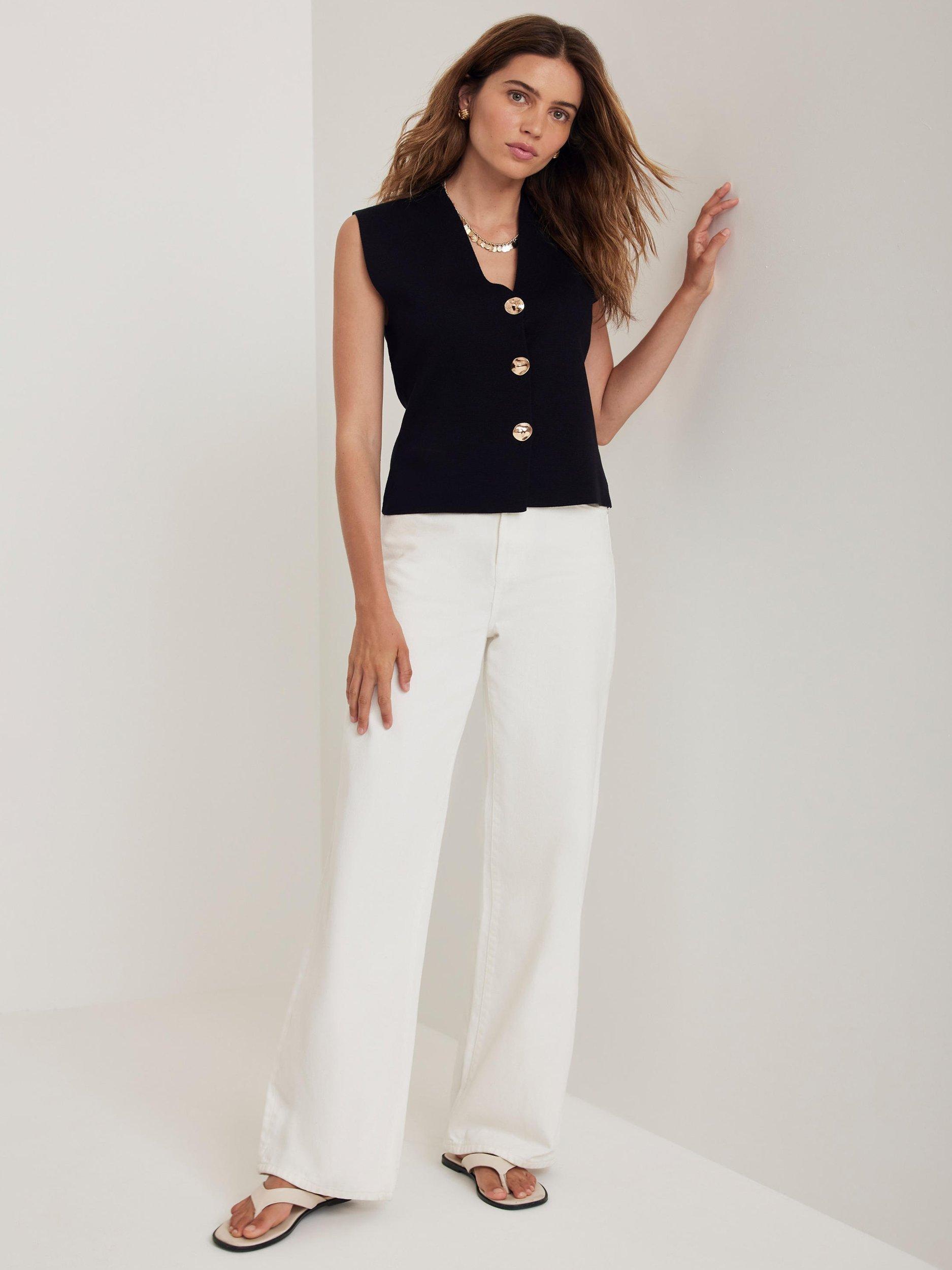 Product image 3 of 7, which shows Mint Velvet Hammered Buttons Knit Waistcoat, Black, XS
