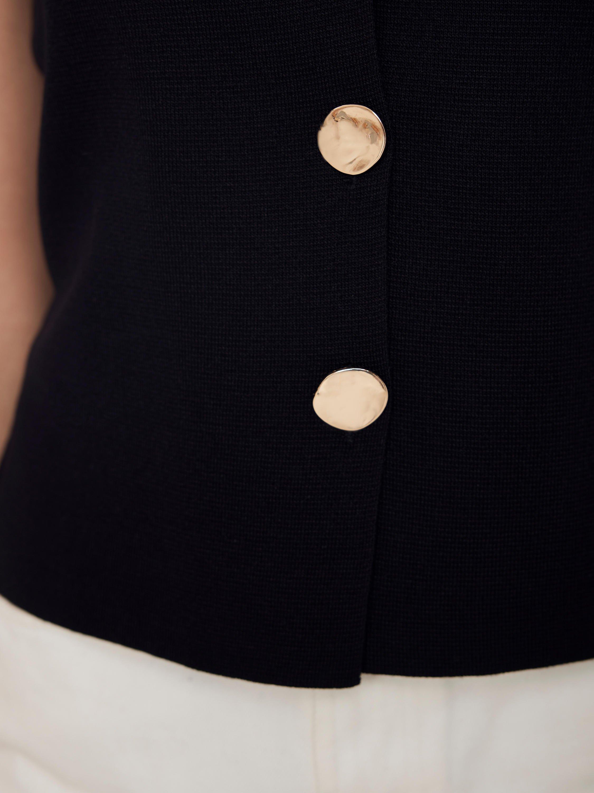 Product image 4 of 7, which shows Mint Velvet Hammered Buttons Knit Waistcoat, Black, XS