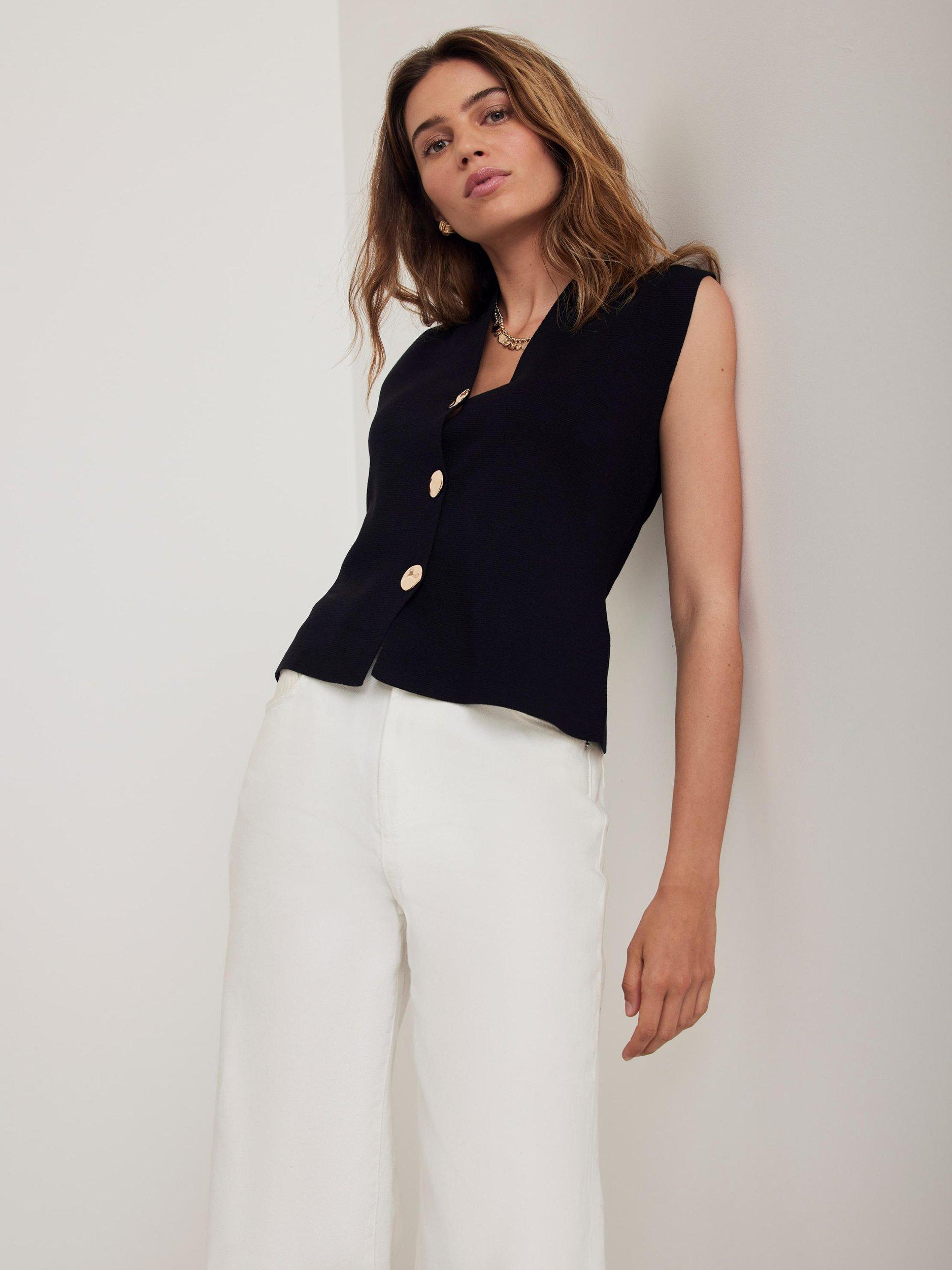 Product image 5 of 7, which shows Mint Velvet Hammered Buttons Knit Waistcoat, Black, XS