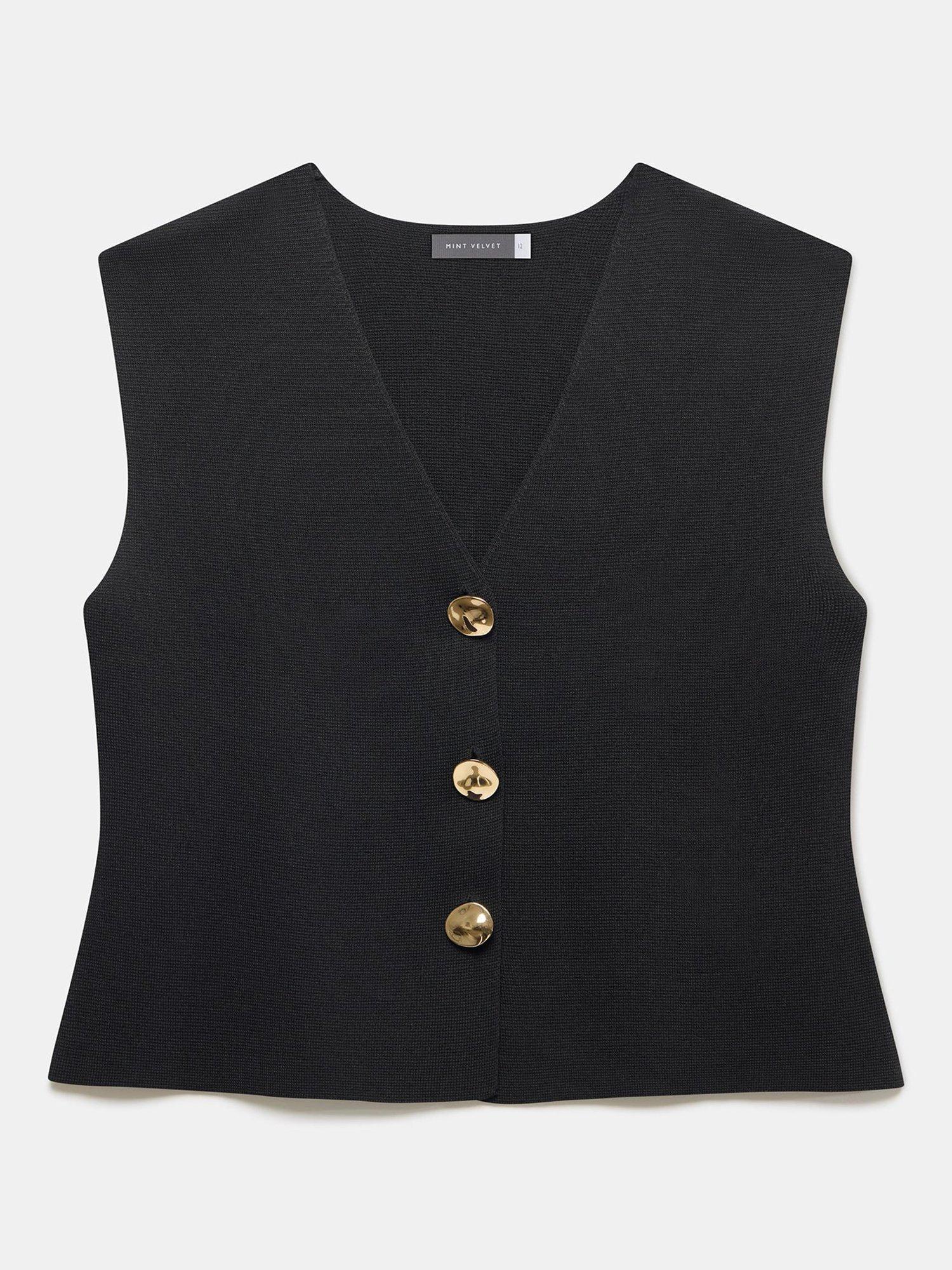 Product image 6 of 7, which shows Mint Velvet Hammered Buttons Knit Waistcoat, Black, XS
