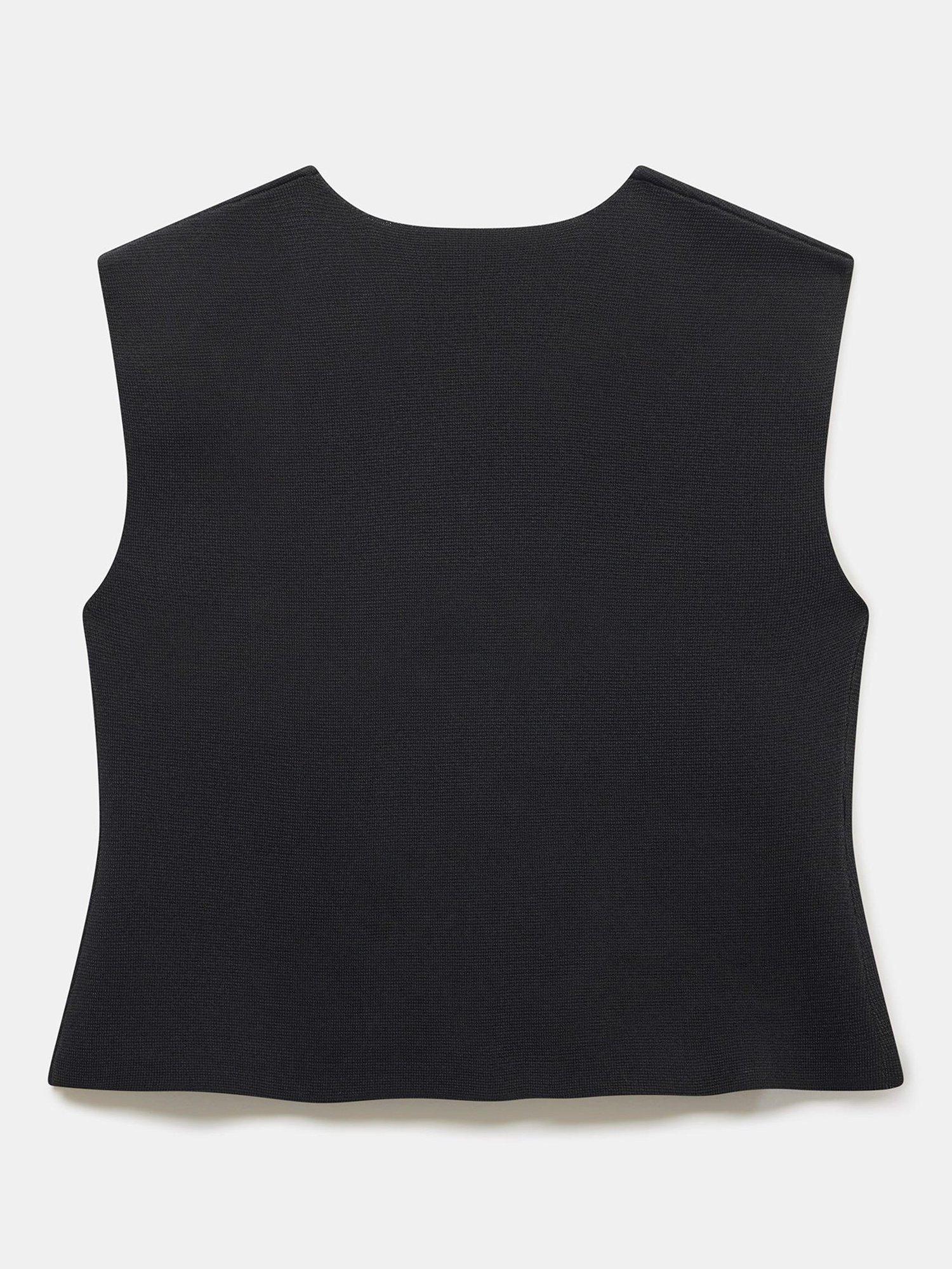 Product image 7 of 7, which shows Mint Velvet Hammered Buttons Knit Waistcoat, Black, XS