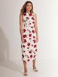 Mint Velvet Rose Print Midi Dress, Red/Multi