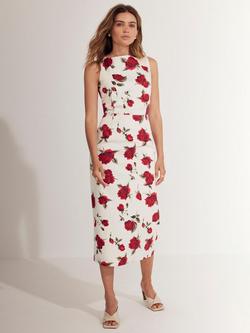 Mint Velvet Rose Print Midi Dress, Red/Multi, Red/Multi