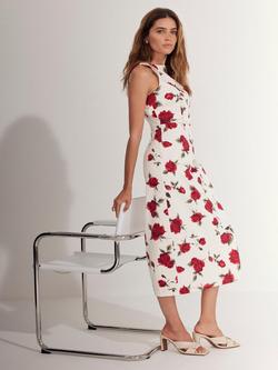 Mint Velvet Rose Print Midi Dress, Red/Multi - view 2, Red/Multi