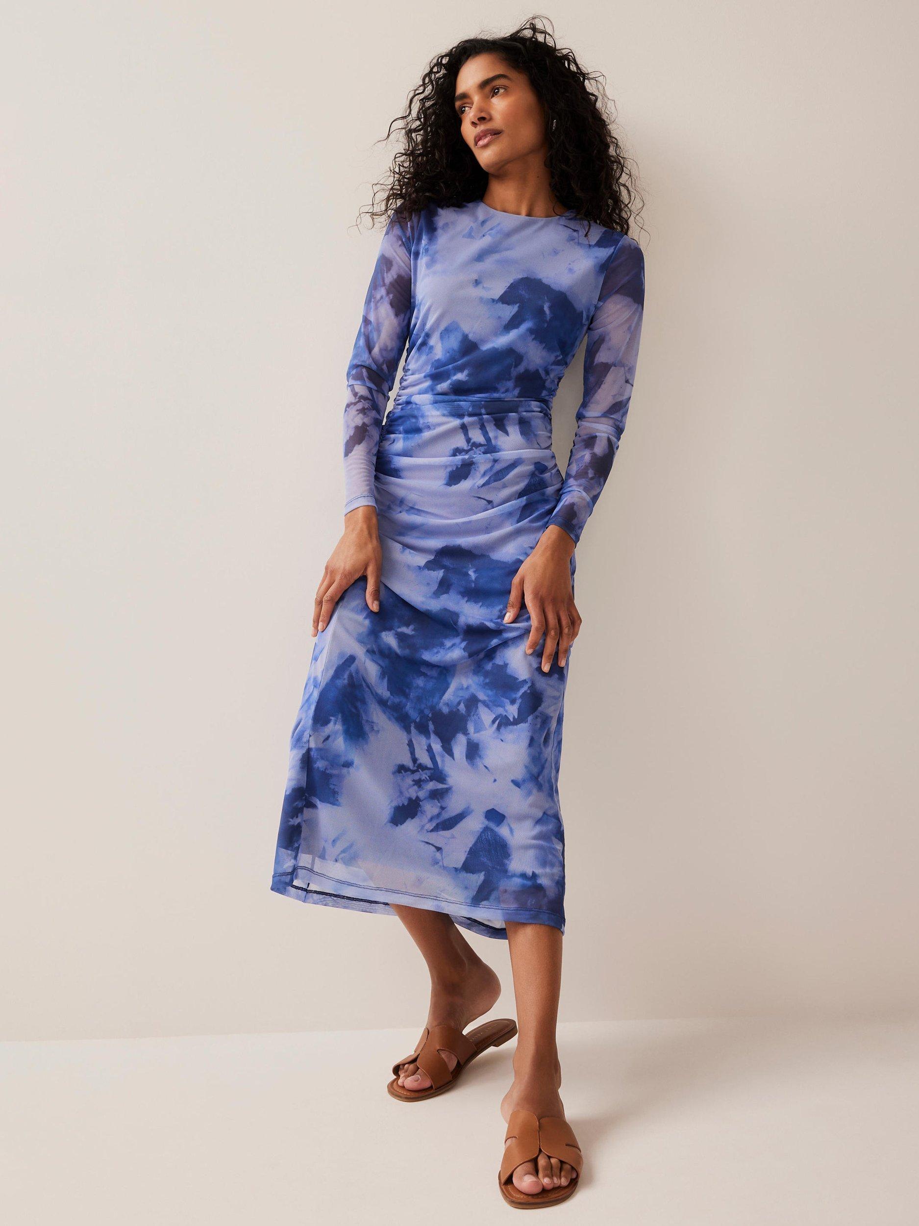 Mint Velvet Abstract Mesh Midi Dress, Blue/Multi