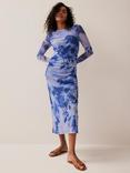 Mint Velvet Abstract Mesh Midi Dress, Blue/Multi