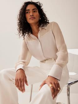 Mint Velvet Satin Long Sleeve Shirt, Natural, Natural