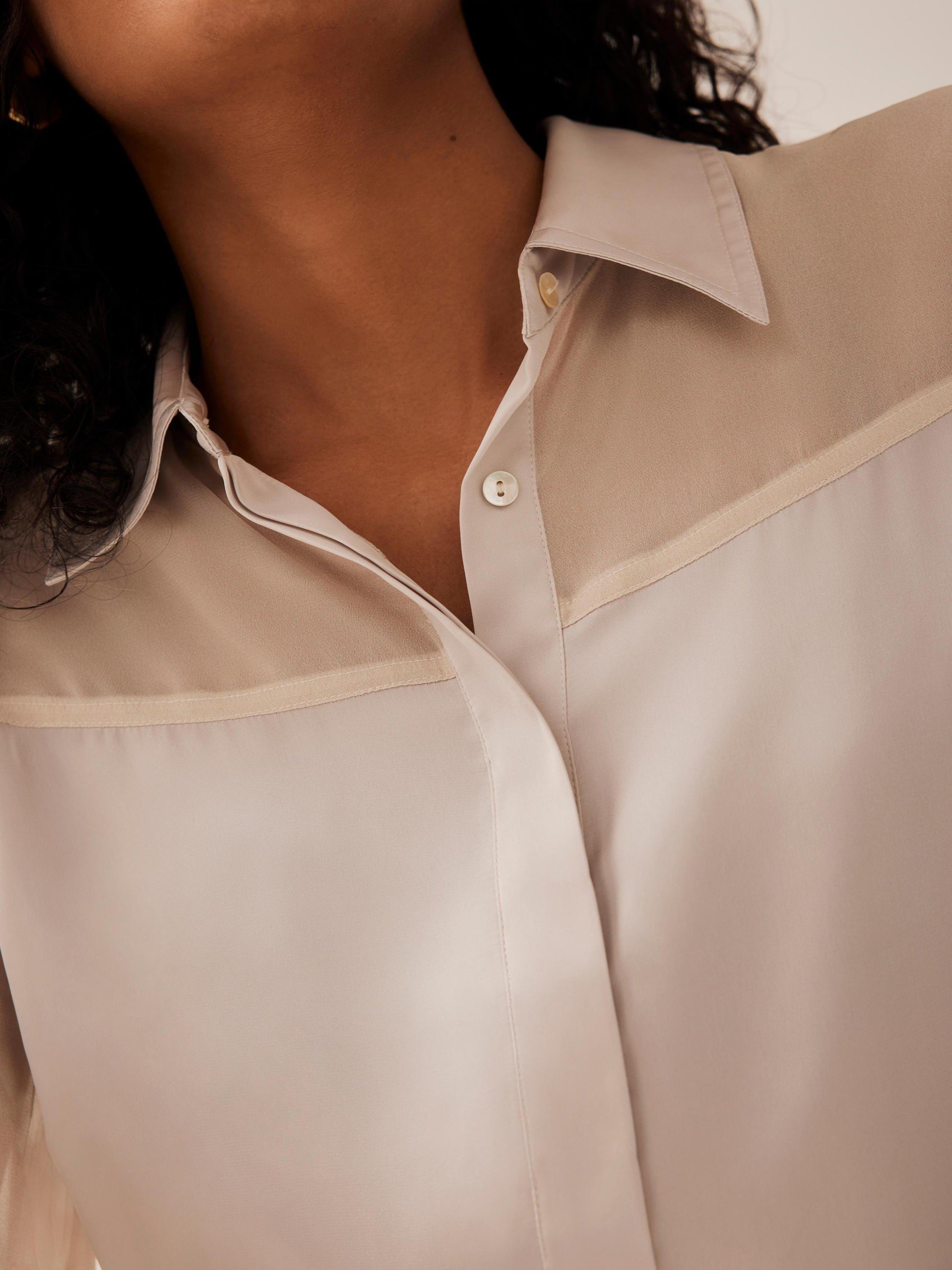 Product image 2 of 7, which shows Mint Velvet Satin Long Sleeve Shirt, Natural, XS