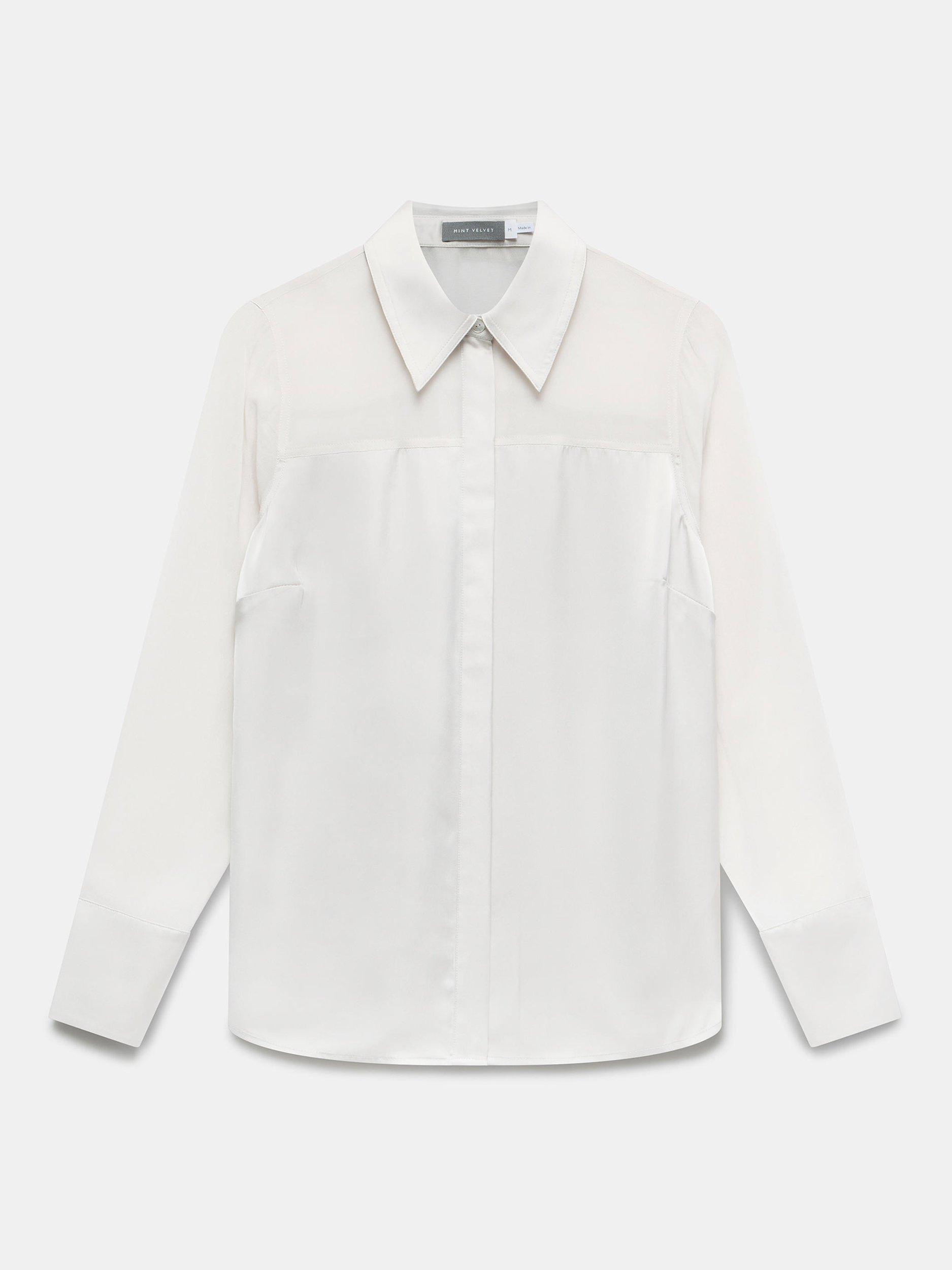 Product image 6 of 7, which shows Mint Velvet Satin Long Sleeve Shirt, Natural, XS