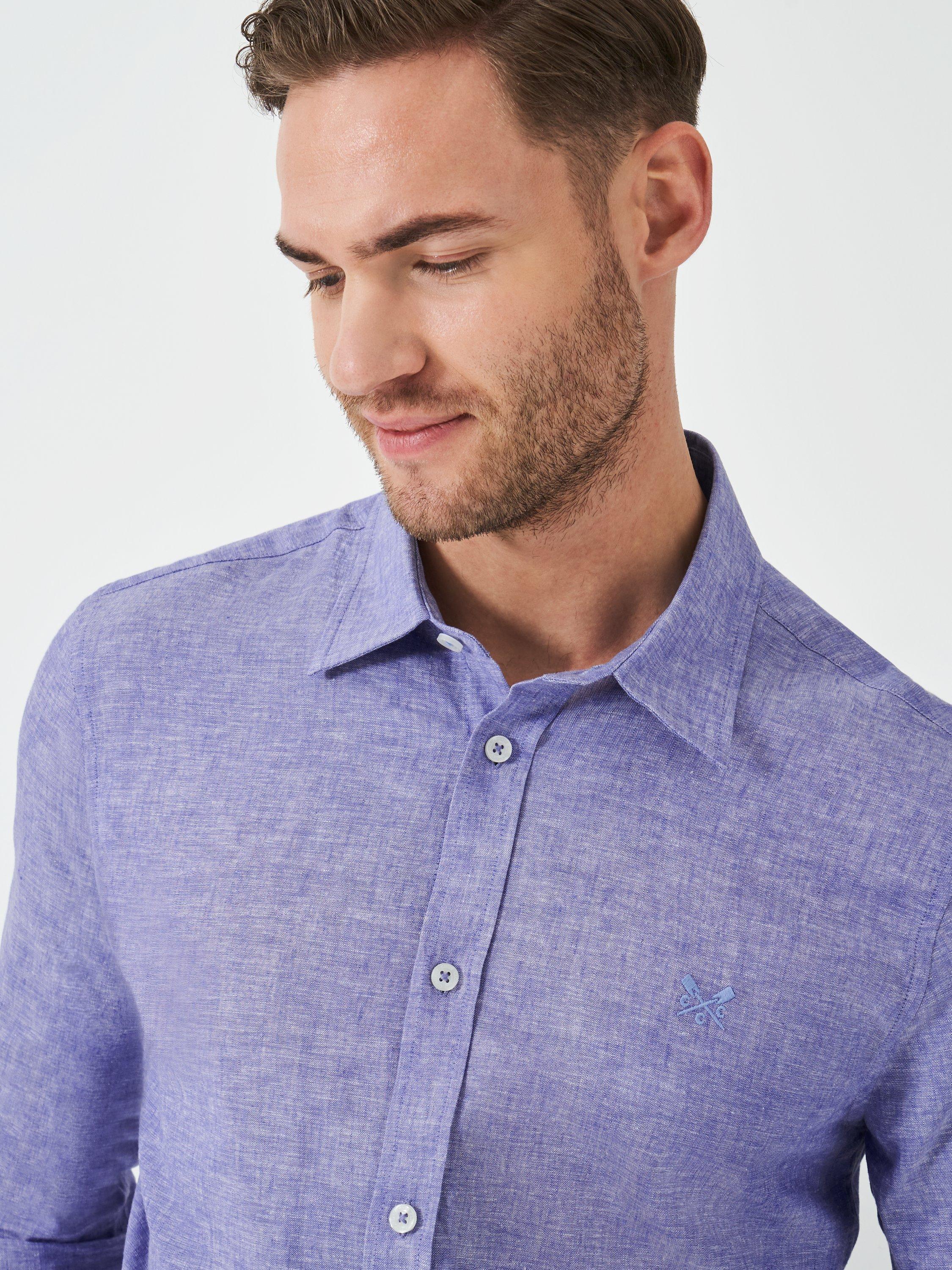 Product image 4 of 5, which shows Crew Clothing Linen Cotton Blend Shirt, Bright Blue, L