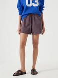 HUSH Margot Stripe Pull On Shorts, Chocolate/Blue