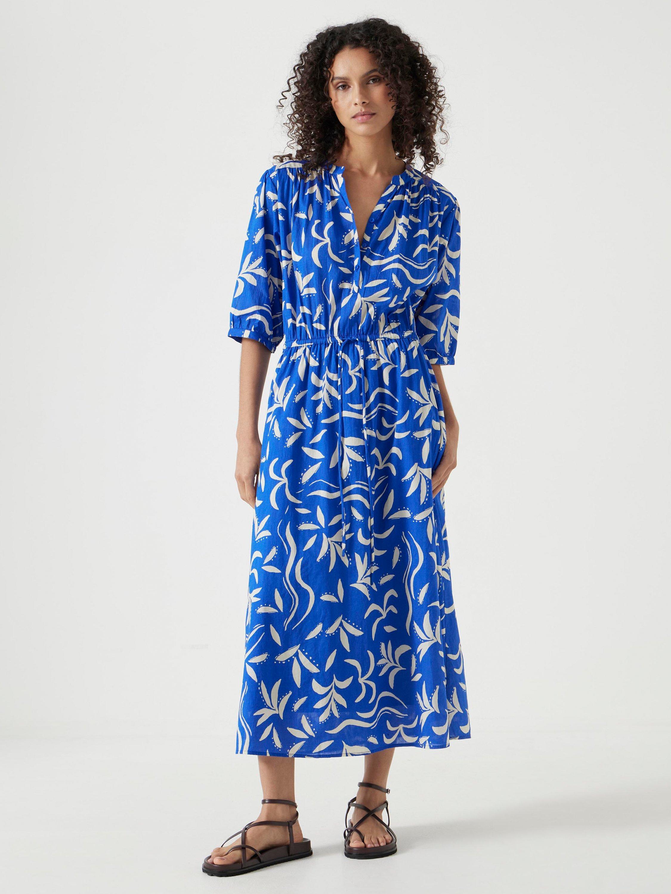 Product image 1 of 5, which shows HUSH Lhea Abstract Palm Midi Dress, Blue/Multi, 10