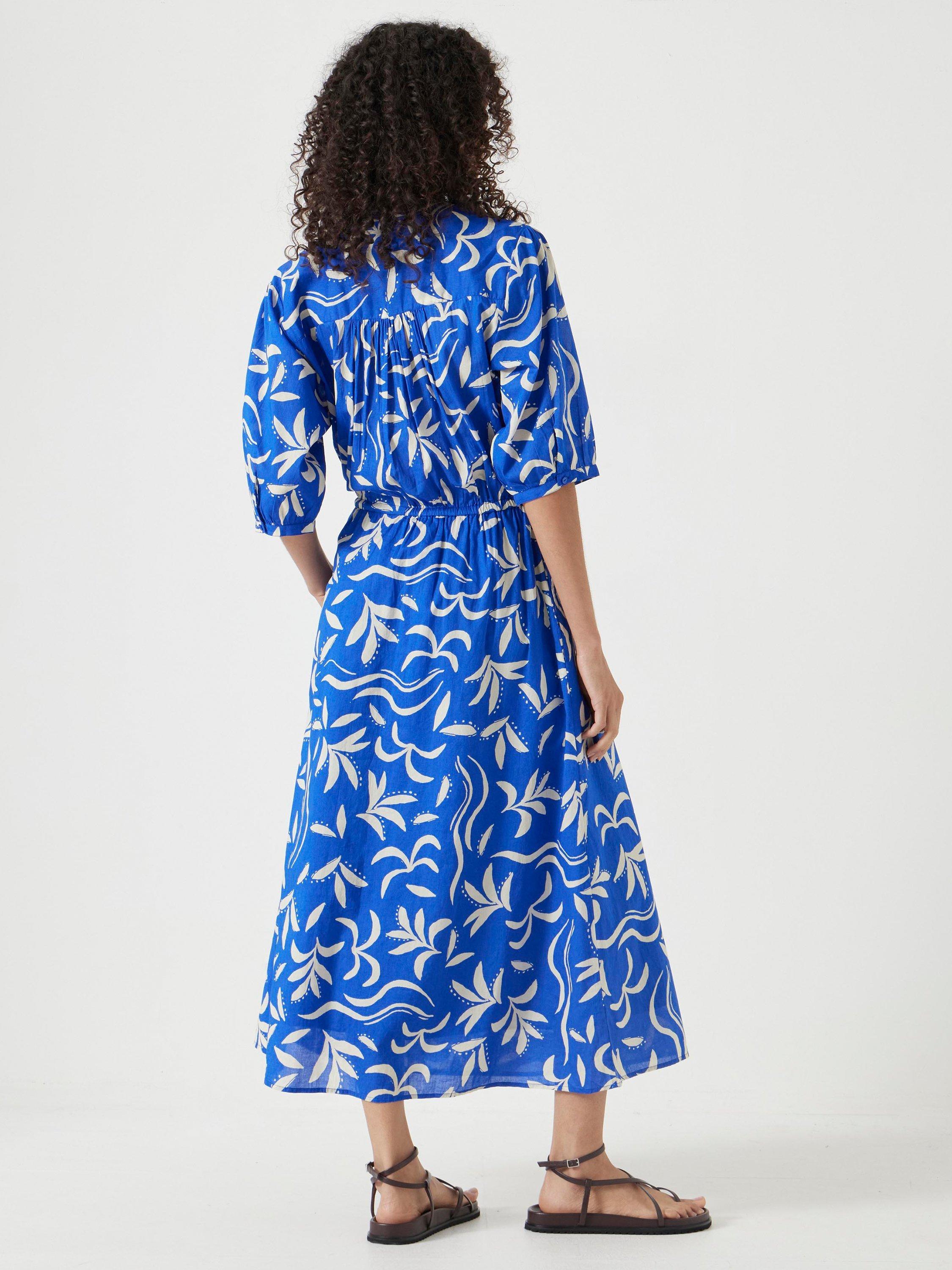 Product image 3 of 5, which shows HUSH Lhea Abstract Palm Midi Dress, Blue/Multi, 10