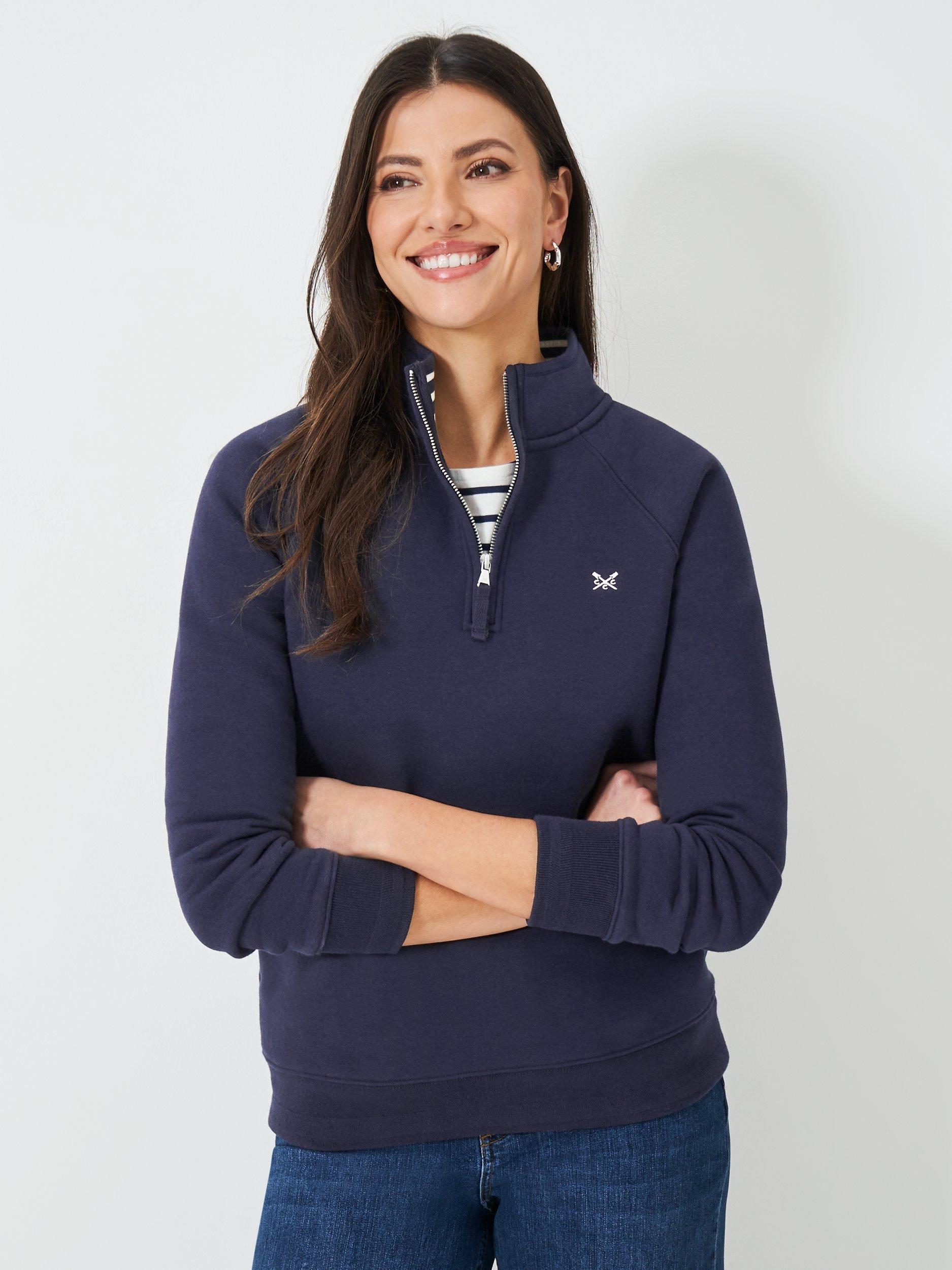 Product image 1 of 5, which shows Crew Clothing Cotton-Blend Half-Zip Sweatshirt, Dark Blue, 10