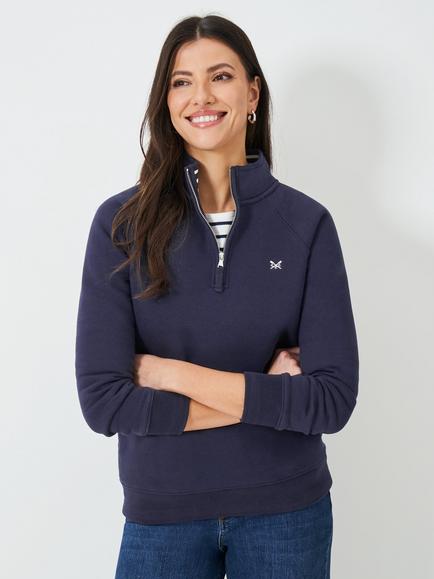 Crew Clothing Cotton-Blend Half-Zip Sweatshirt, Dark Blue, Dark Blue