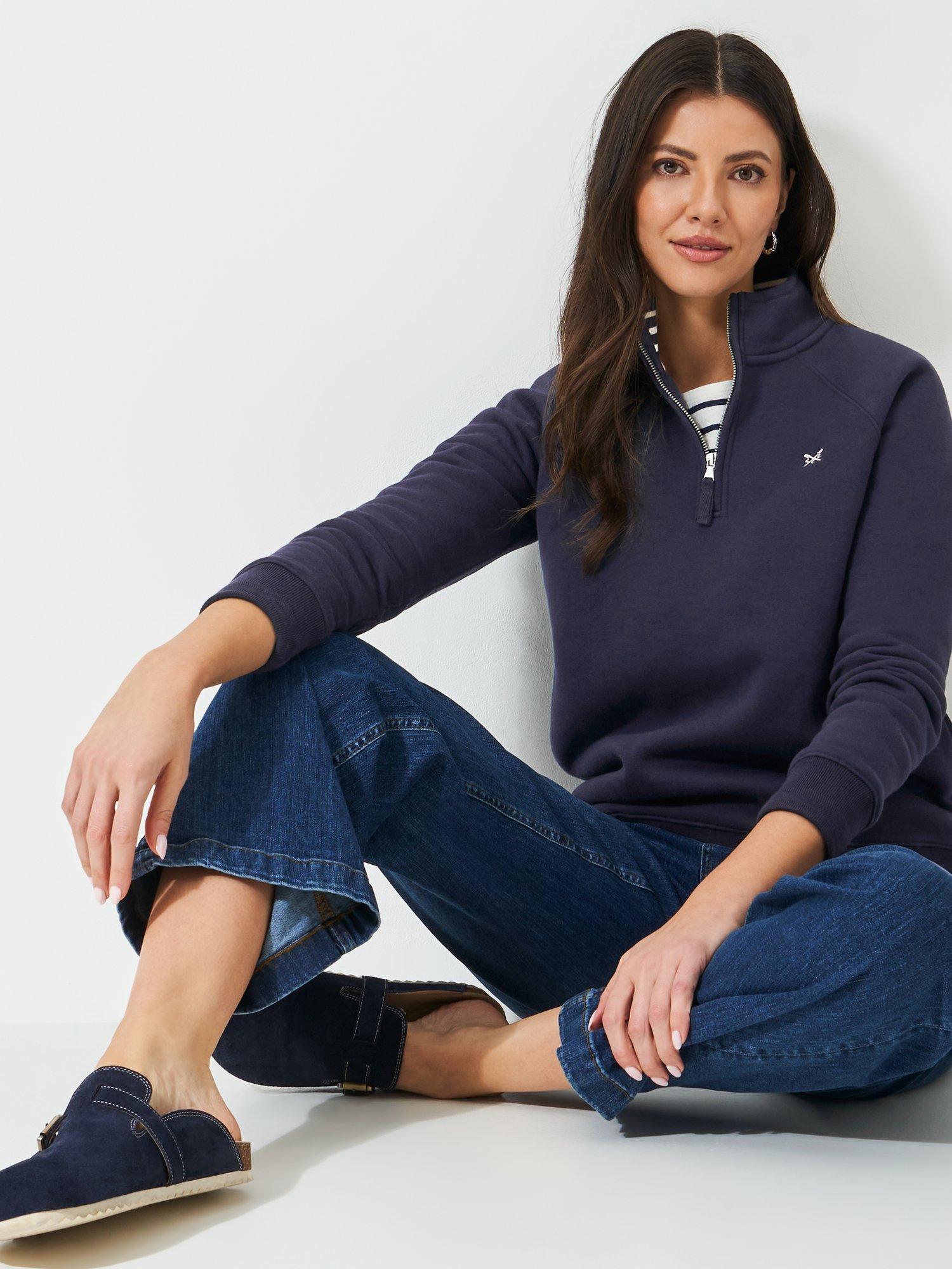 Product image 3 of 5, which shows Crew Clothing Cotton-Blend Half-Zip Sweatshirt, Dark Blue, 10