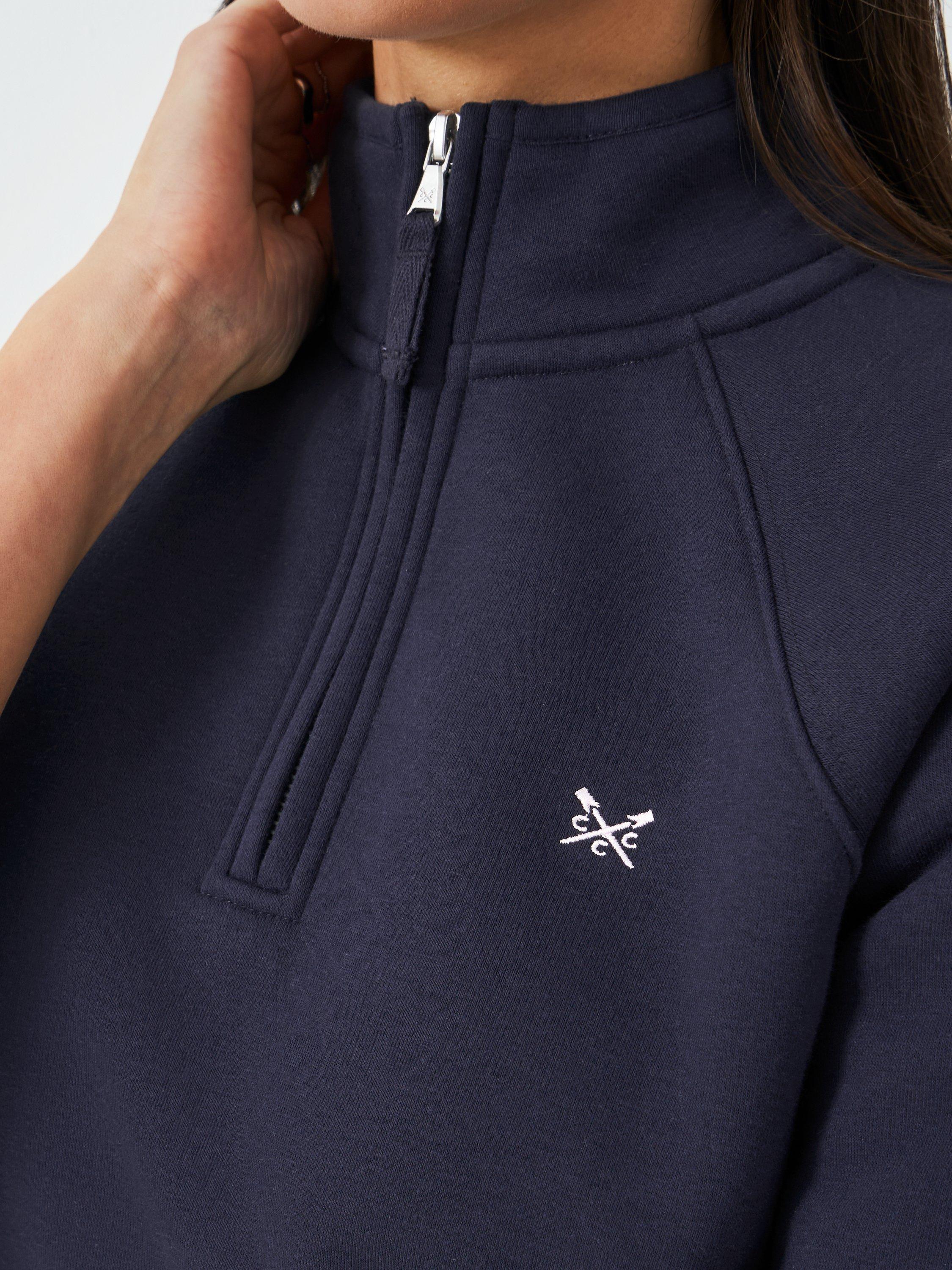 Product image 4 of 5, which shows Crew Clothing Cotton-Blend Half-Zip Sweatshirt, Dark Blue, 10