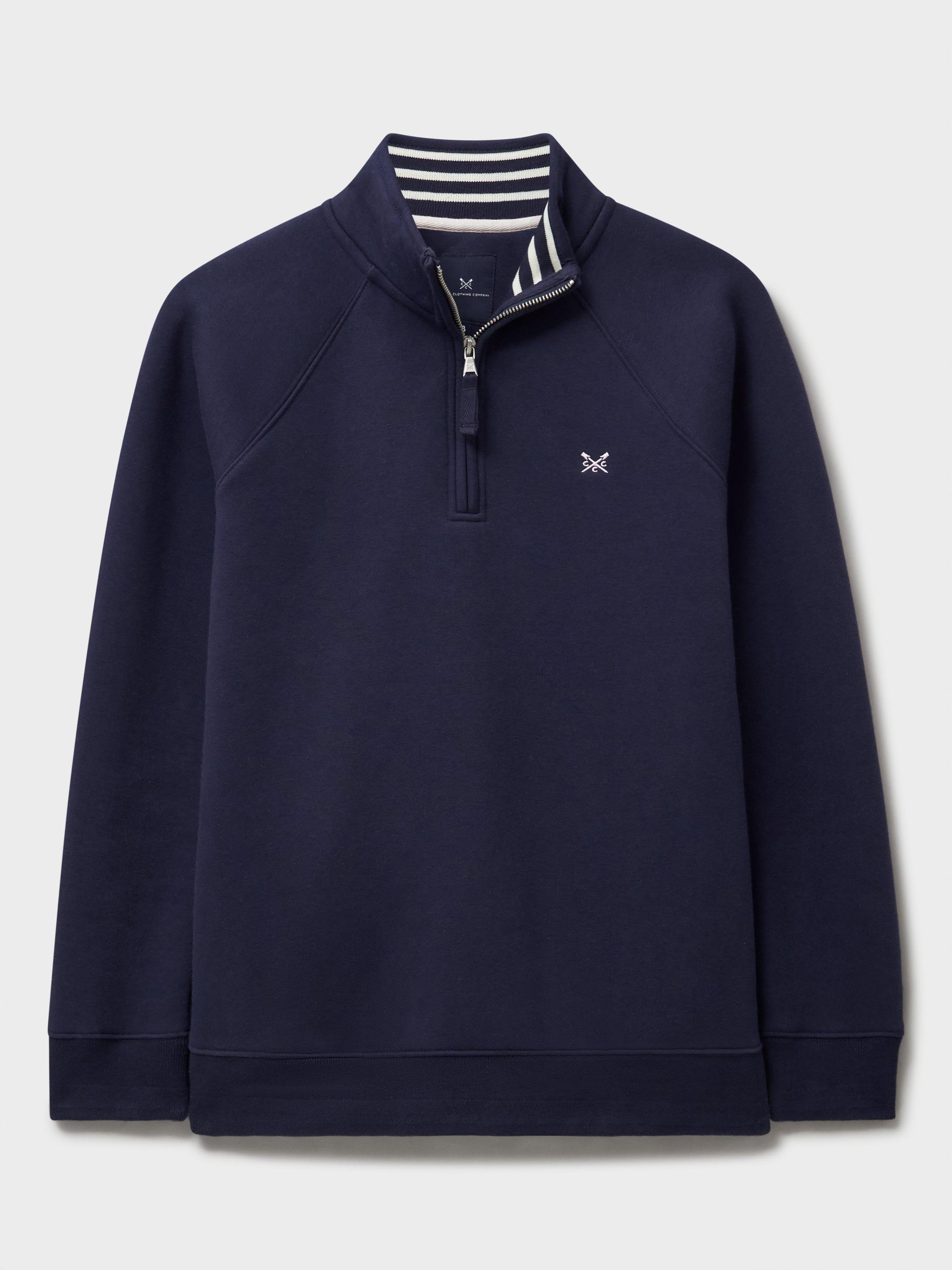 Product image 5 of 5, which shows Crew Clothing Cotton-Blend Half-Zip Sweatshirt, Dark Blue, 10