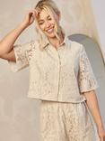 Chi Chi London Crochet Knit Short Sleeve Shirt, Cream
