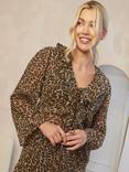 Chi Chi London Animal Print Ruffle Blouse, Brown