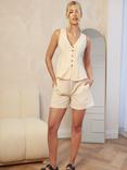 Chi Chi London High Waist Tailored Shorts, Cream