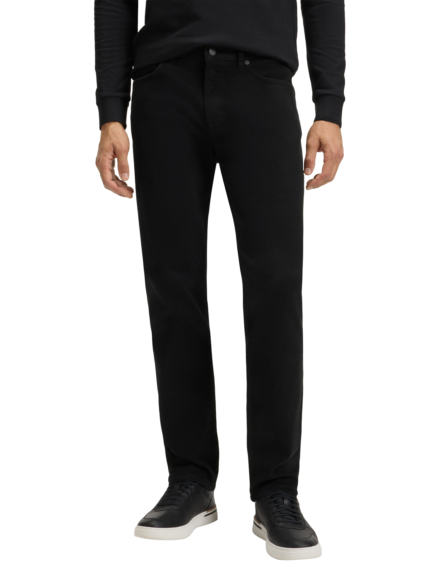 Product image 1 of 6, which shows HUGO BOSS BOSS Regular Fit Mid Rise Jeans, Black, 32R