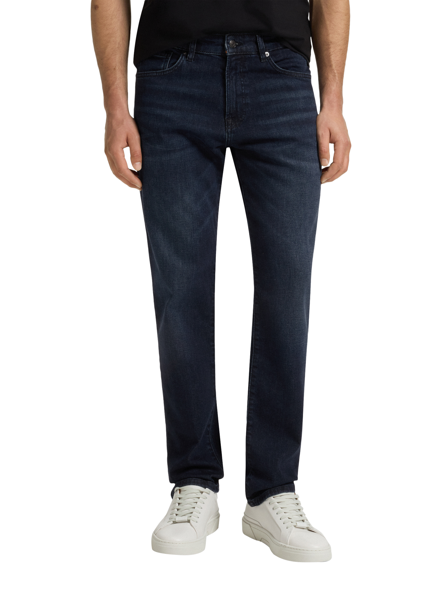 Product image 1 of 6, which shows HUGO BOSS BOSS Regular Fit Mid Rise Jeans, Dark Blue, 32R