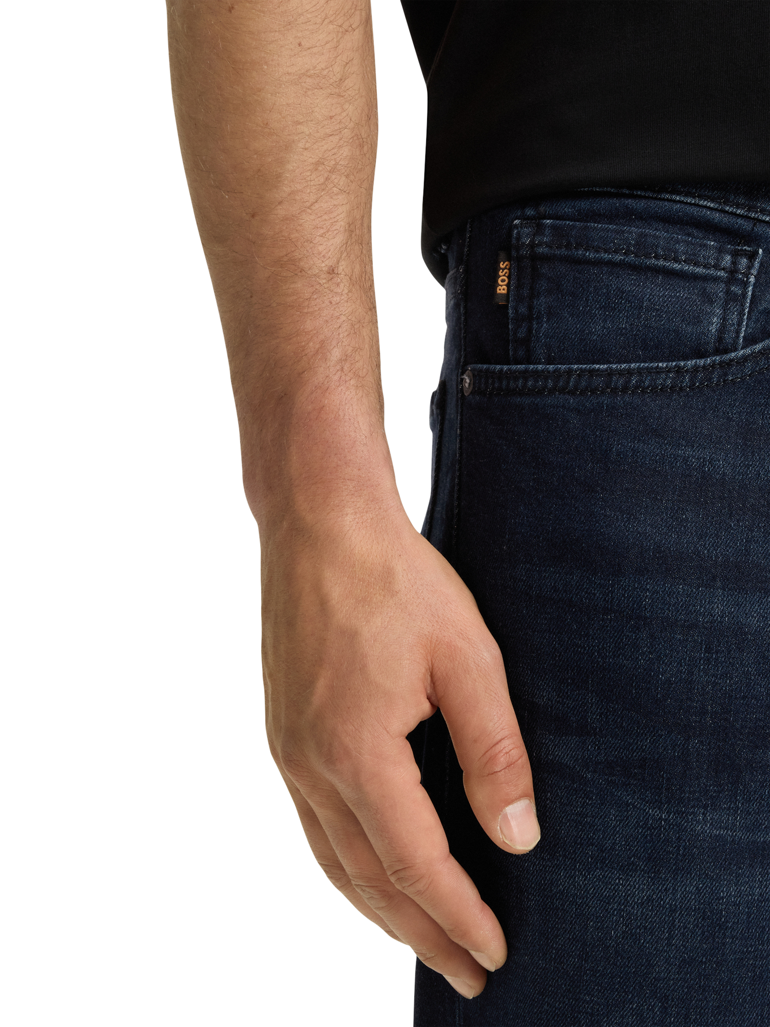 Product image 5 of 6, which shows HUGO BOSS BOSS Regular Fit Mid Rise Jeans, Dark Blue, 32R