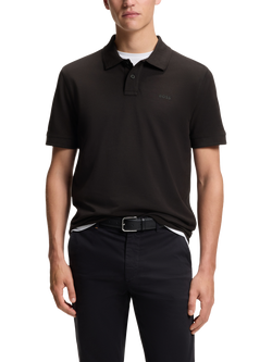 BOSS Cotton Piqué Logo Print Polo Shirt, Black
