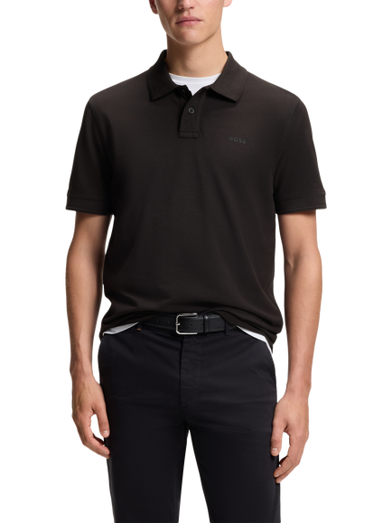 BOSS Cotton Piqué Logo Print Polo Shirt, Black